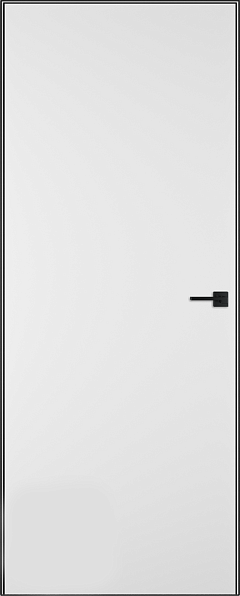 Дверь межкомнатная, скрытого монтажа Reverse Invisible (под окраску) с черной кромкой 4x4 (правое открывание внутрь) в комплекте с коробкой