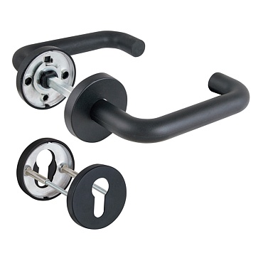 Комплект Fuaro (Фуаро) дверных ручек с накладками под цилиндр FR.DH57.0219 NE (DH-0219 NE) 8x140 мм, BL-24 черный