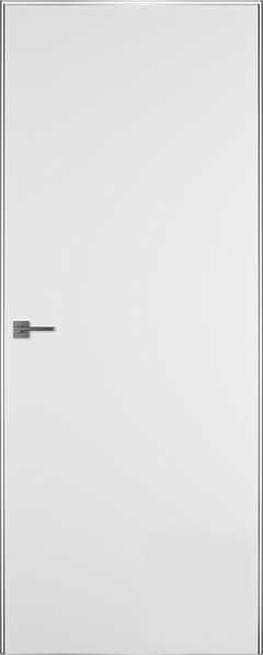 Дверь межкомнатная, скрытого монтажа Reverse Invisible (под окраску) с серебристой кромкой 4x4 (левое открывание внутрь) в комплекте с коробкой