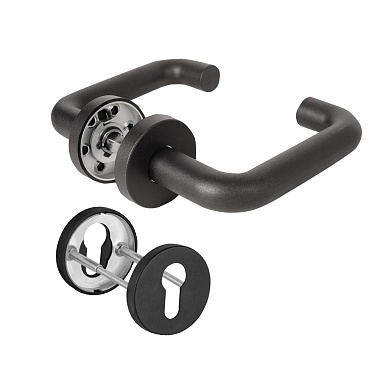 Комплект Fuaro (Фуаро) дверных ручек с накладками под цилиндр FR.DH57.0219 NE (DH-0219 NE) 9x140 мм, BL-24 черный