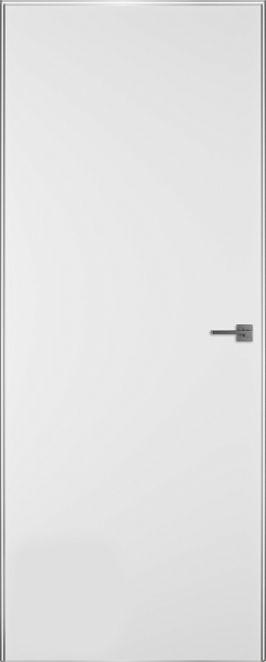 Дверь межкомнатная, скрытого монтажа Reverse Invisible (под окраску) с серебристой кромкой 4x4 (правое открывание внутрь) в комплекте с коробкой